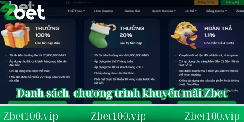 Danh sách các chương trình khuyến mãi Zbet